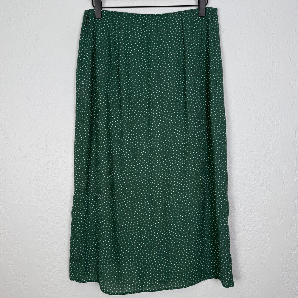 Abercrombie & Fitch Green Polka Dot Midi Skirt Slit Size Medium - Picture 3 of 5